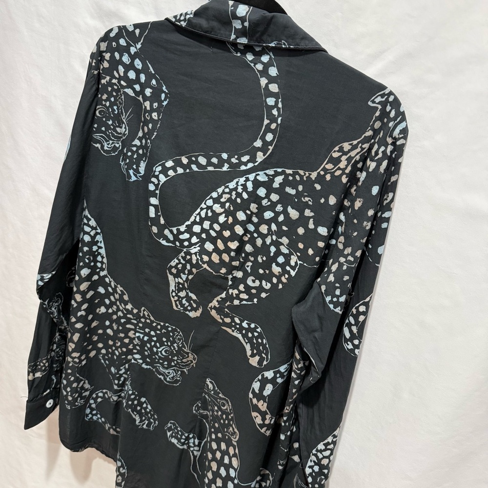 Desmond & Dempsey XXL Cotton Shirt Leopard Print Luxe Pajama Statement Lounge - Picture 9 of 15